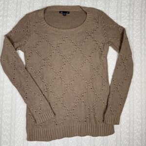 GAP Womens Lattice Knit Sweater Size S Neutral Old Money‎ Preppy Capsule Cottage